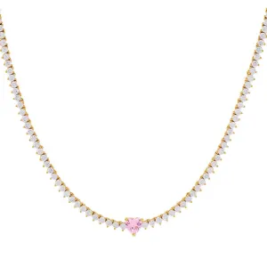 Pink Heart Tennis Necklace