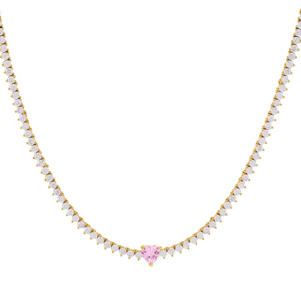 Pink Heart Tennis Necklace