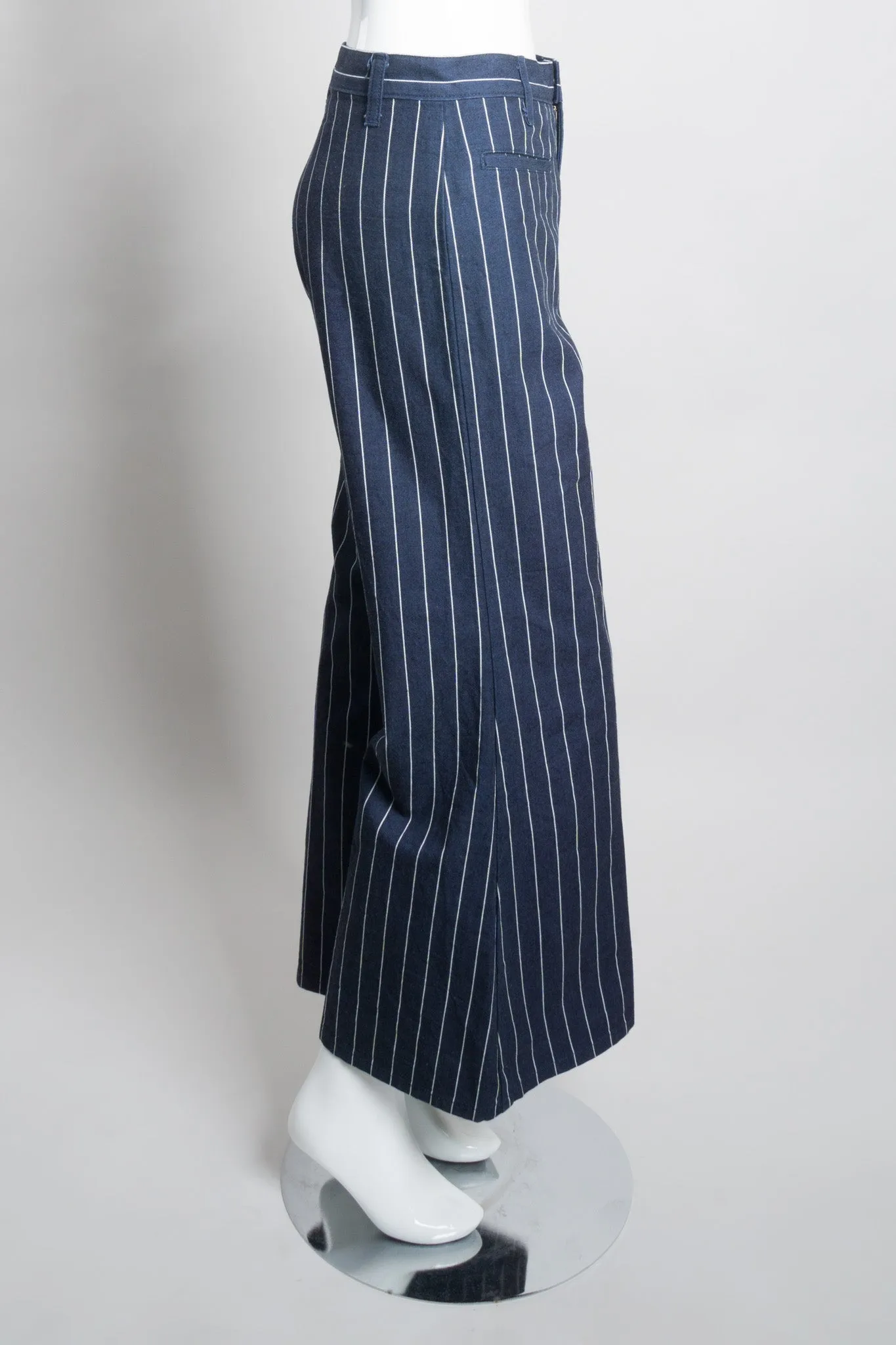 Pinstripe Wide Flare Denim Trousers