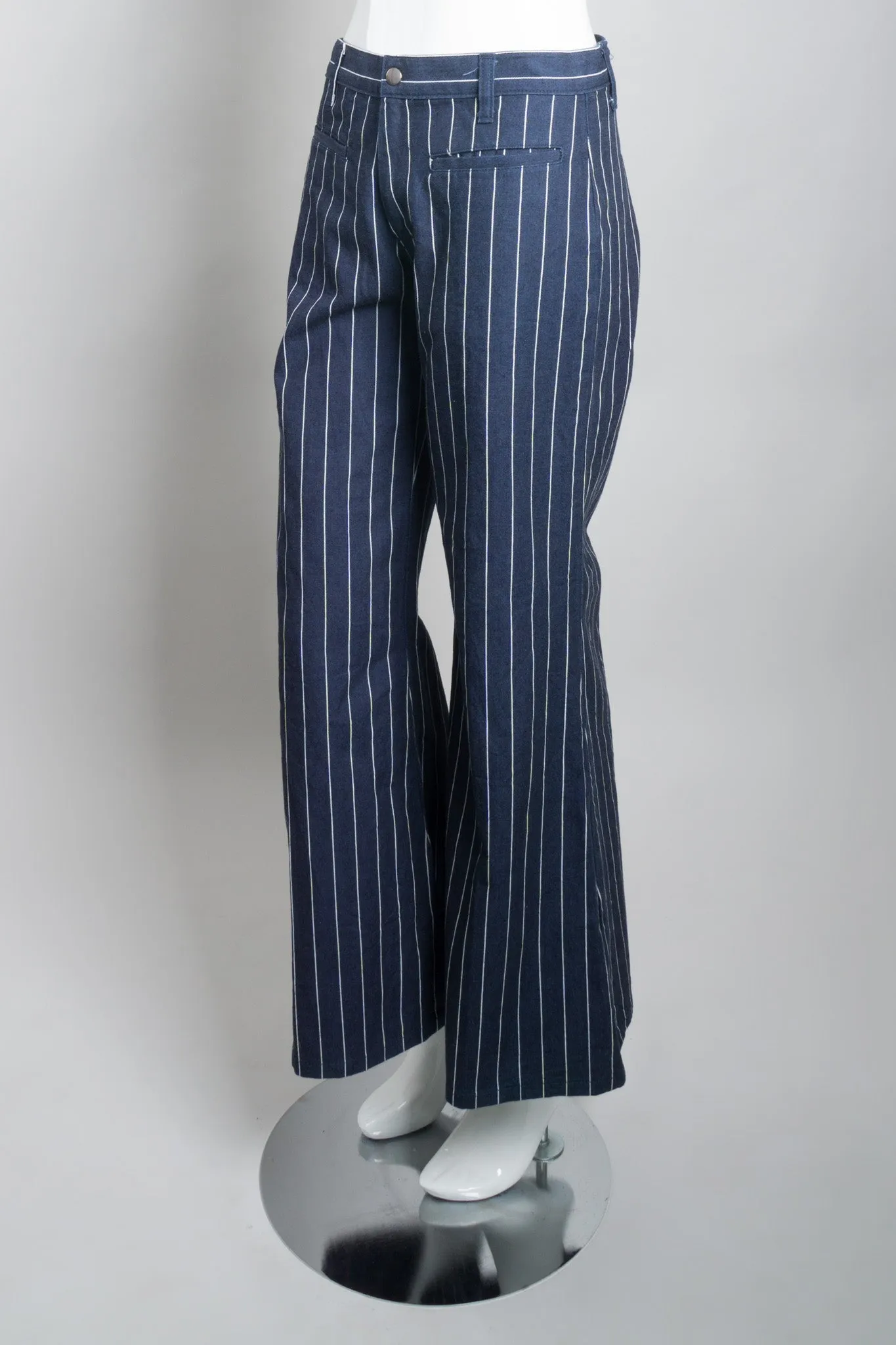 Pinstripe Wide Flare Denim Trousers