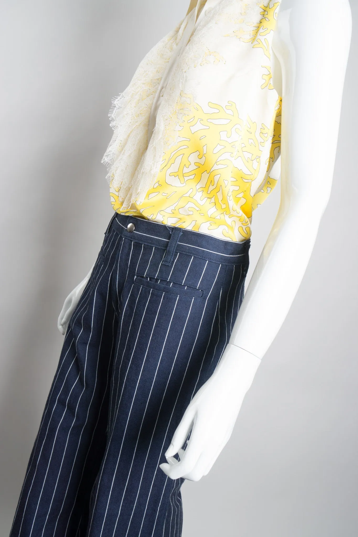 Pinstripe Wide Flare Denim Trousers