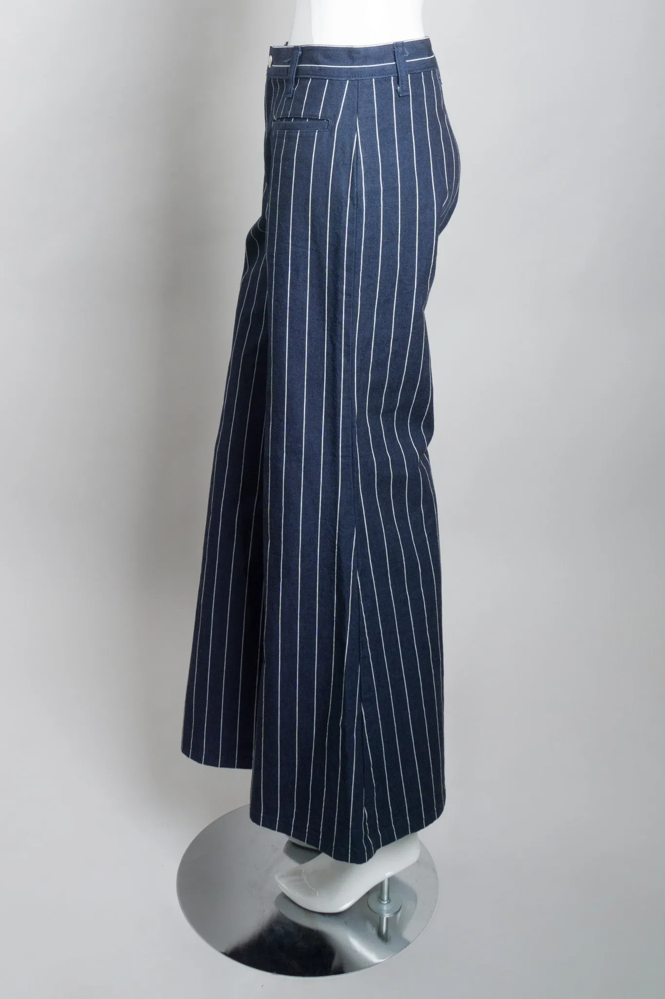 Pinstripe Wide Flare Denim Trousers