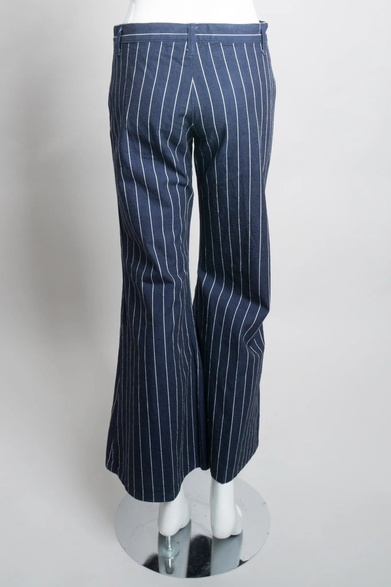 Pinstripe Wide Flare Denim Trousers