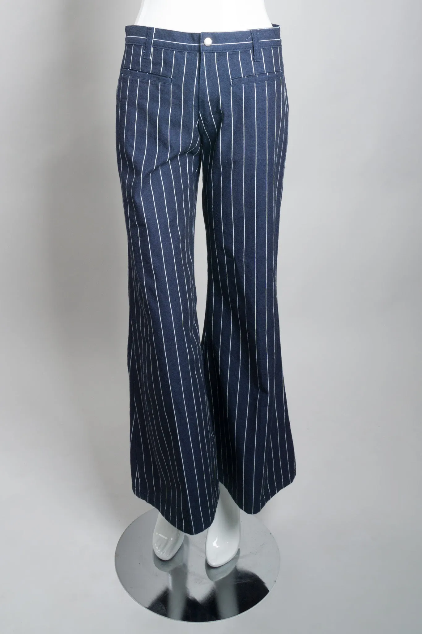 Pinstripe Wide Flare Denim Trousers