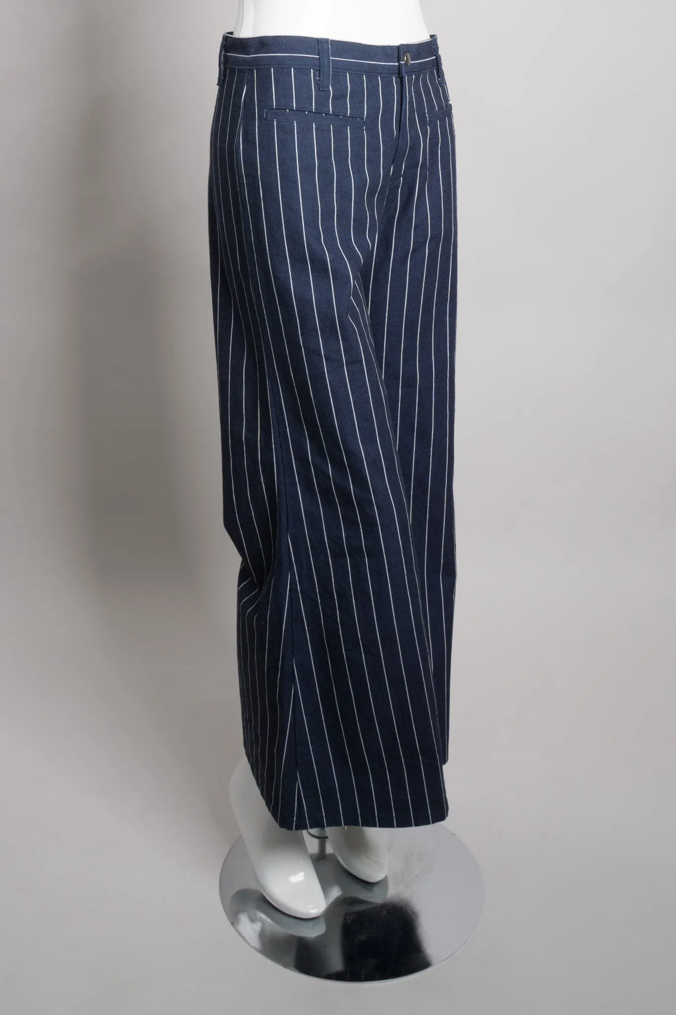 Pinstripe Wide Flare Denim Trousers