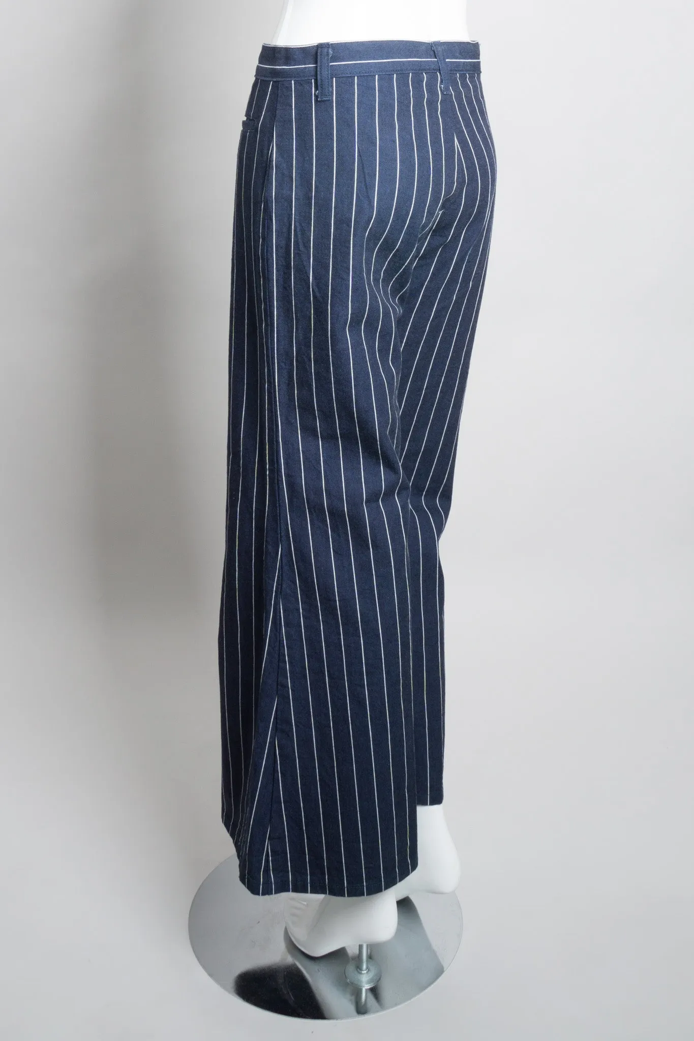 Pinstripe Wide Flare Denim Trousers
