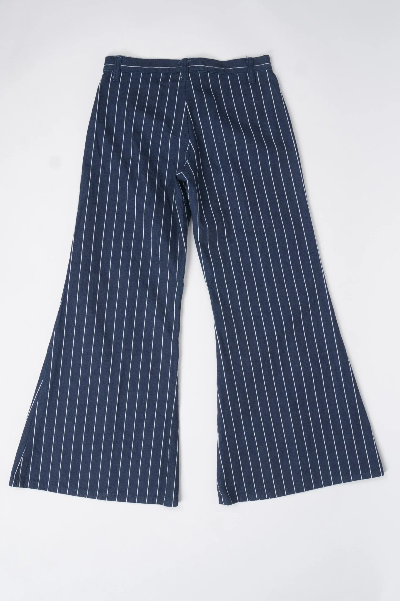 Pinstripe Wide Flare Denim Trousers