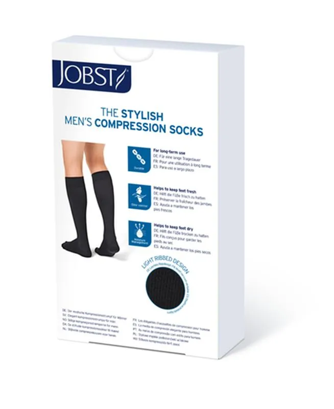 PR/1 JOBST MEDICAL LEG WEAR, MEN, RIBBED, KNEE HIGH, 30-40MMHG, LG, BLACK, OPEN TOE