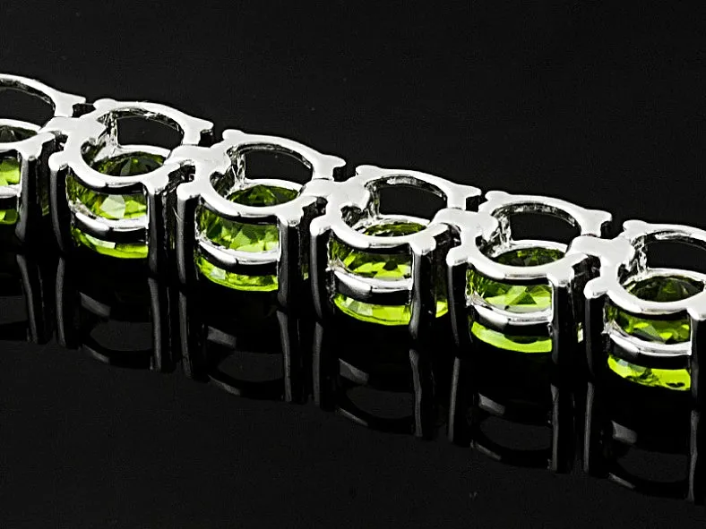 Rhodium/Sterling Silver 27cts. Vibrant Green PERIDOT Tennis Bracelet (Size 7.25")