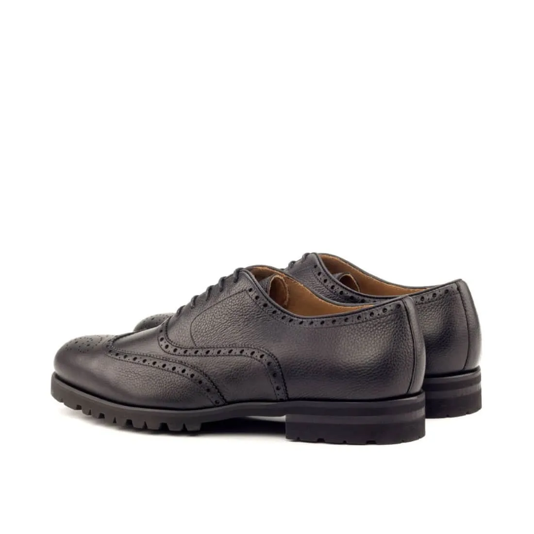 Richelieu fleuri en cuir grainé noir - Semelles caoutchouc