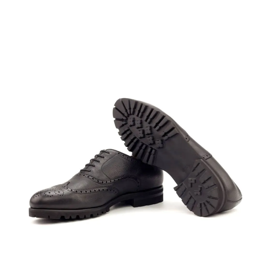 Richelieu fleuri en cuir grainé noir - Semelles caoutchouc
