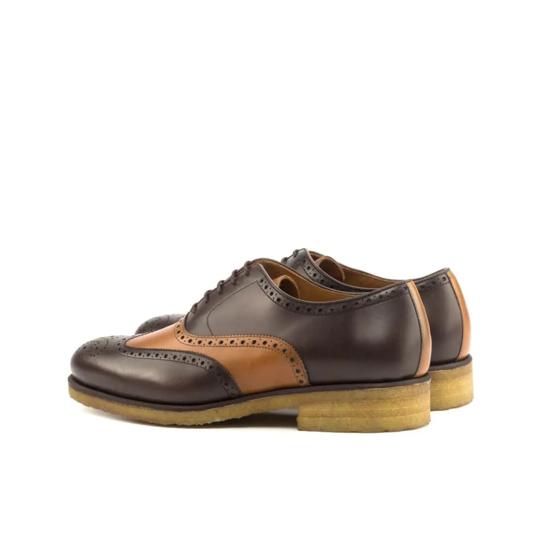 Richelieu fleuri en cuir marron foncé et cognac - Semelles crêpe