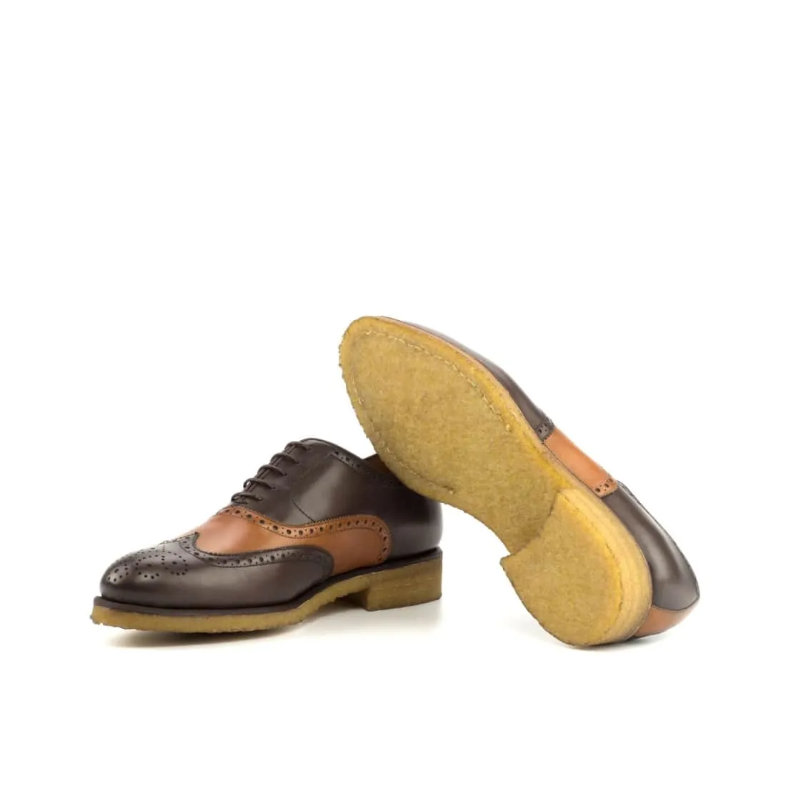 Richelieu fleuri en cuir marron foncé et cognac - Semelles crêpe