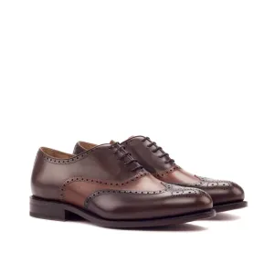 Richelieu fleuri en cuir patiné marron foncé et cognac