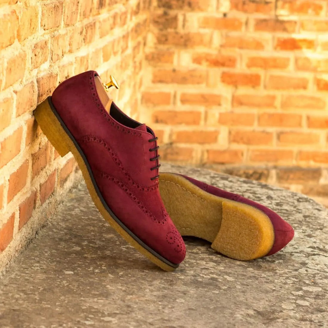Richelieu fleuri en daim bordeaux - Semelles crêpe