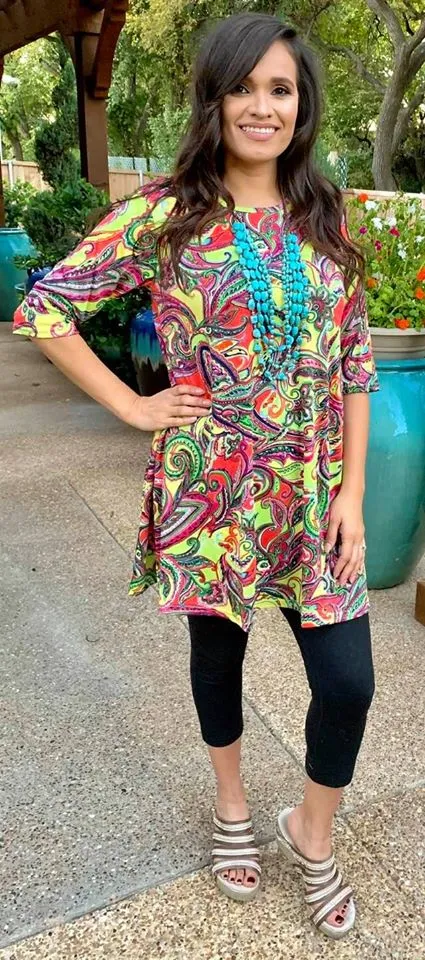 S, L : Paradise Neon Paisley Flutter Tunic