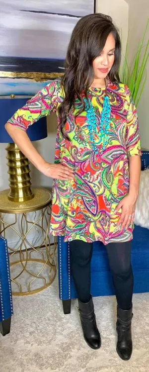 S, L : Paradise Neon Paisley Flutter Tunic
