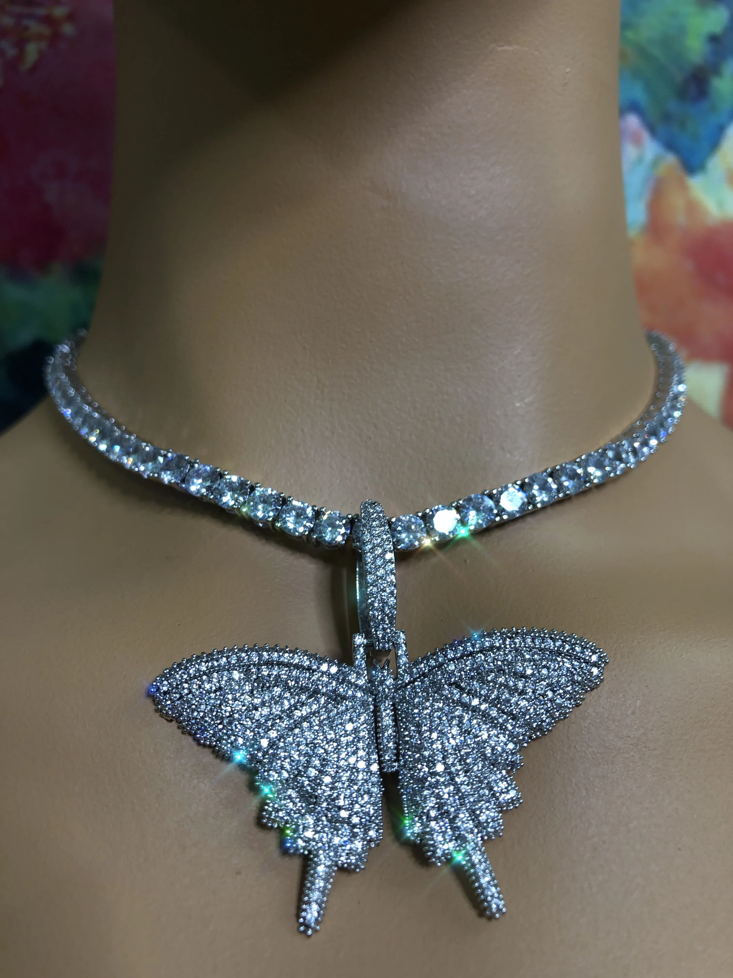 SALE Iced butterfly necklace , bling butterfly , butterfly tennis necklace,tennis necklace and cz butterfly pendant , lavishluxxshop