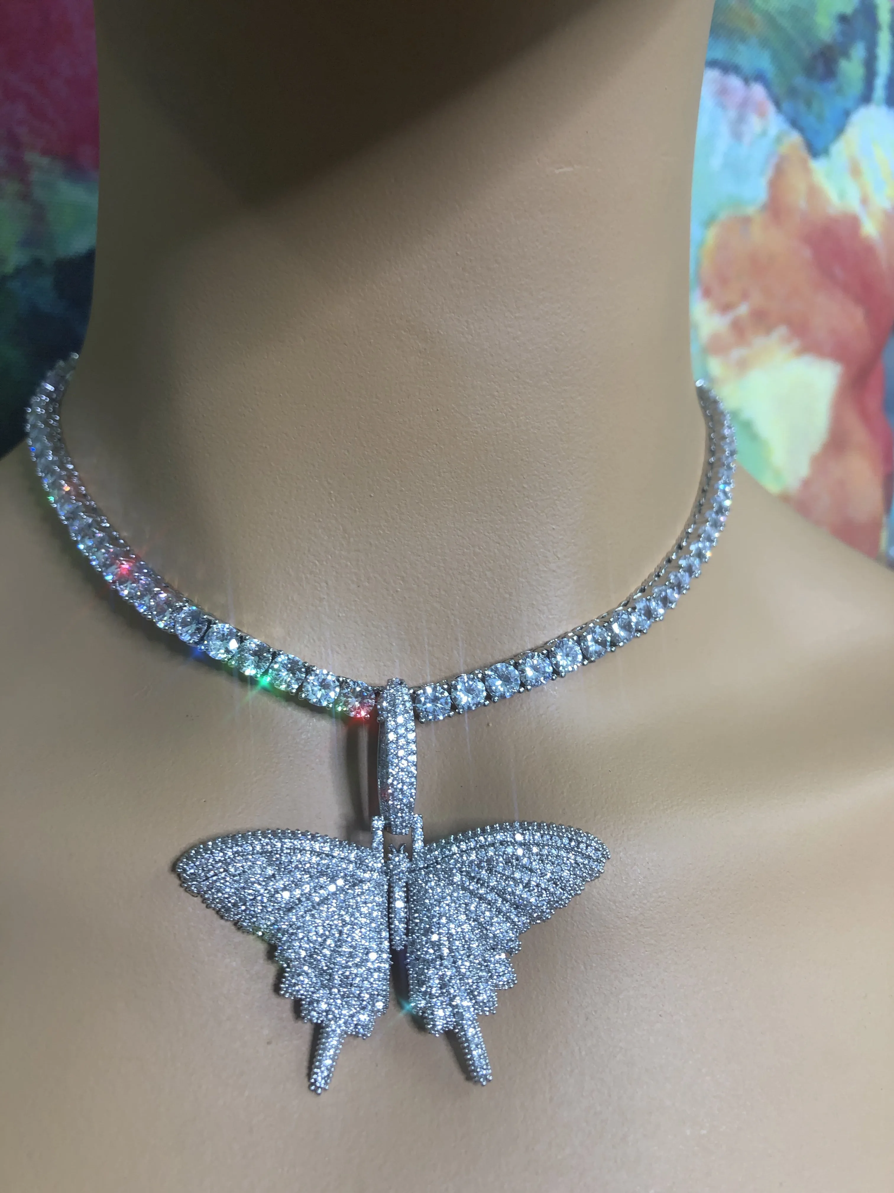 SALE Iced butterfly necklace , bling butterfly , butterfly tennis necklace,tennis necklace and cz butterfly pendant , lavishluxxshop