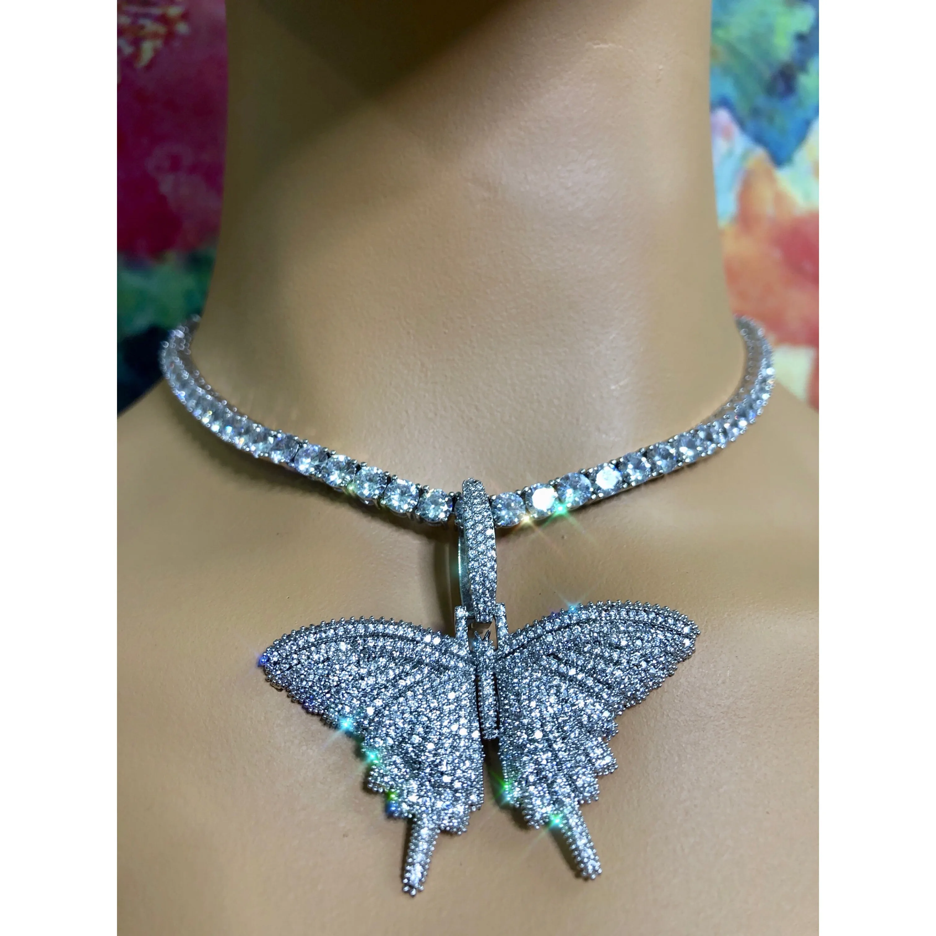 SALE Iced butterfly necklace , bling butterfly , butterfly tennis necklace,tennis necklace and cz butterfly pendant , lavishluxxshop