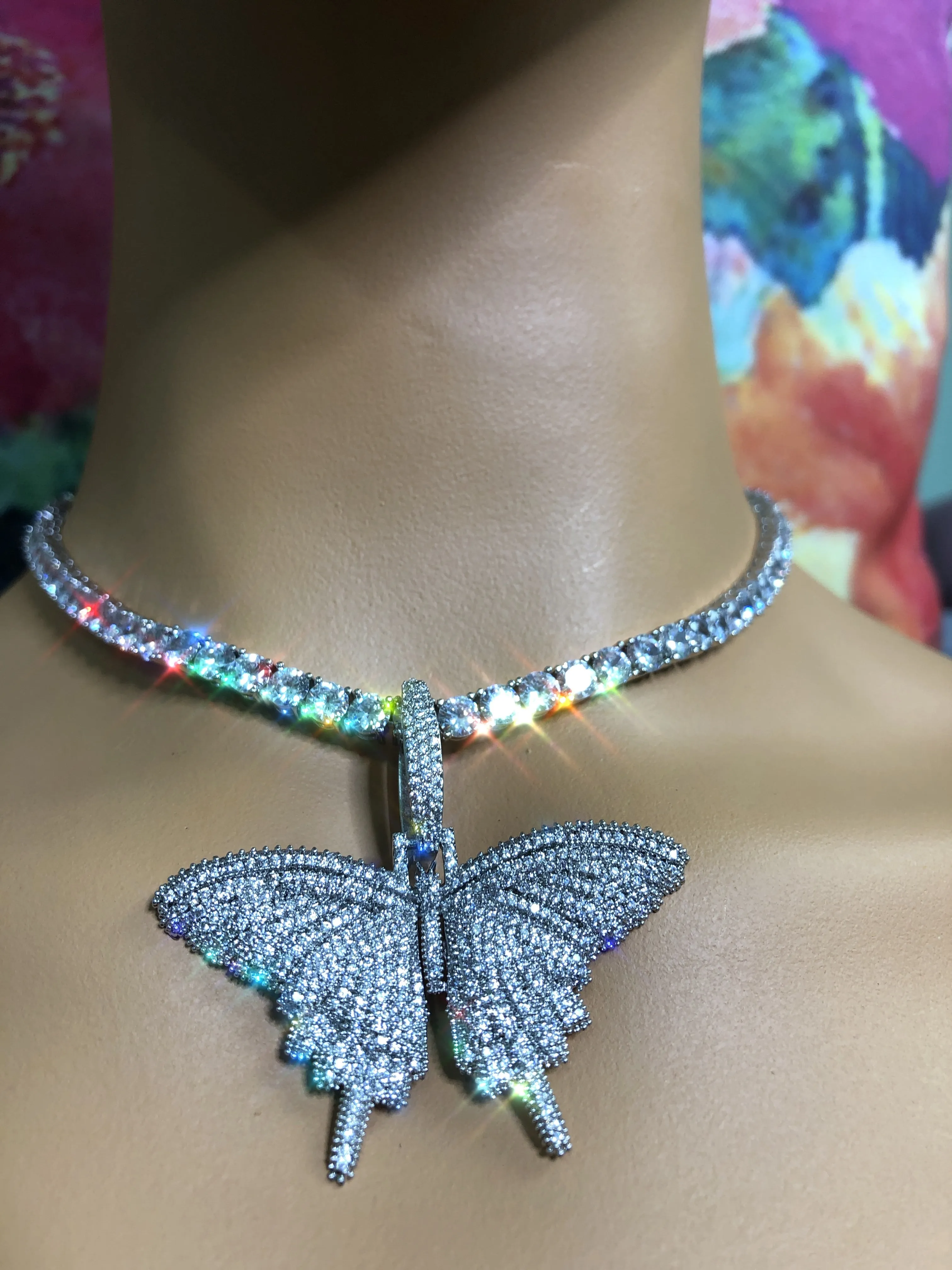 SALE Iced butterfly necklace , bling butterfly , butterfly tennis necklace,tennis necklace and cz butterfly pendant , lavishluxxshop