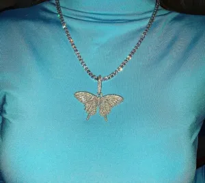 SALE Iced butterfly necklace , bling butterfly , butterfly tennis necklace,tennis necklace and cz butterfly pendant , lavishluxxshop