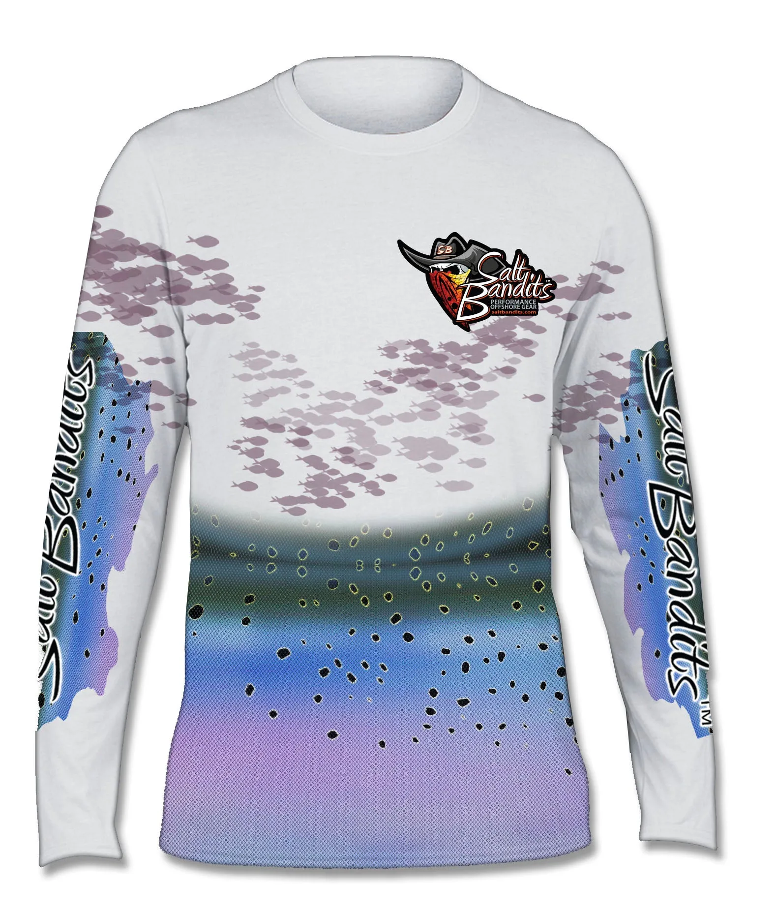 Salt Bandits™ Spotted Sea Trout - White Performance Long Sleeve T-shirt