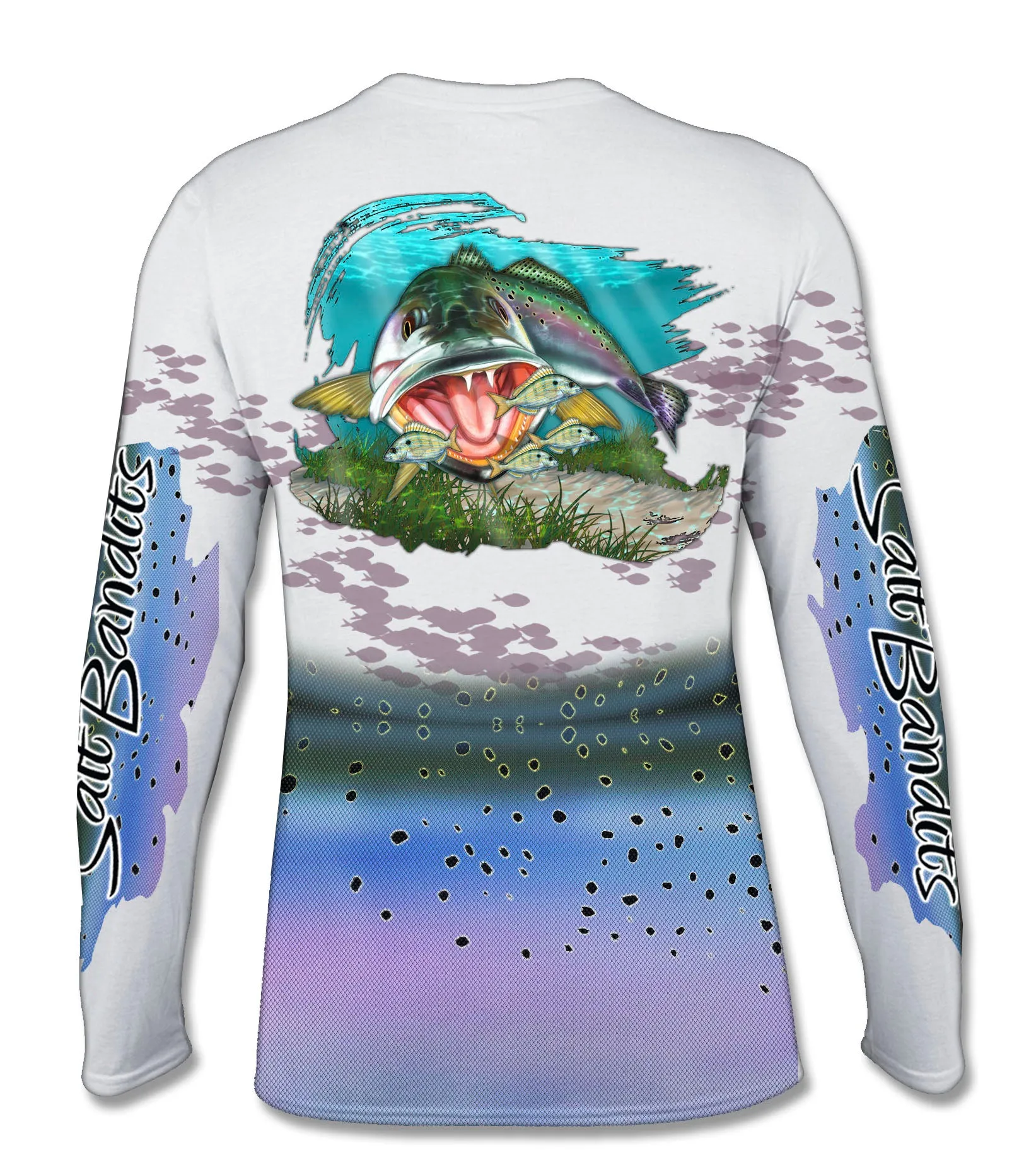 Salt Bandits™ Spotted Sea Trout - White Performance Long Sleeve T-shirt