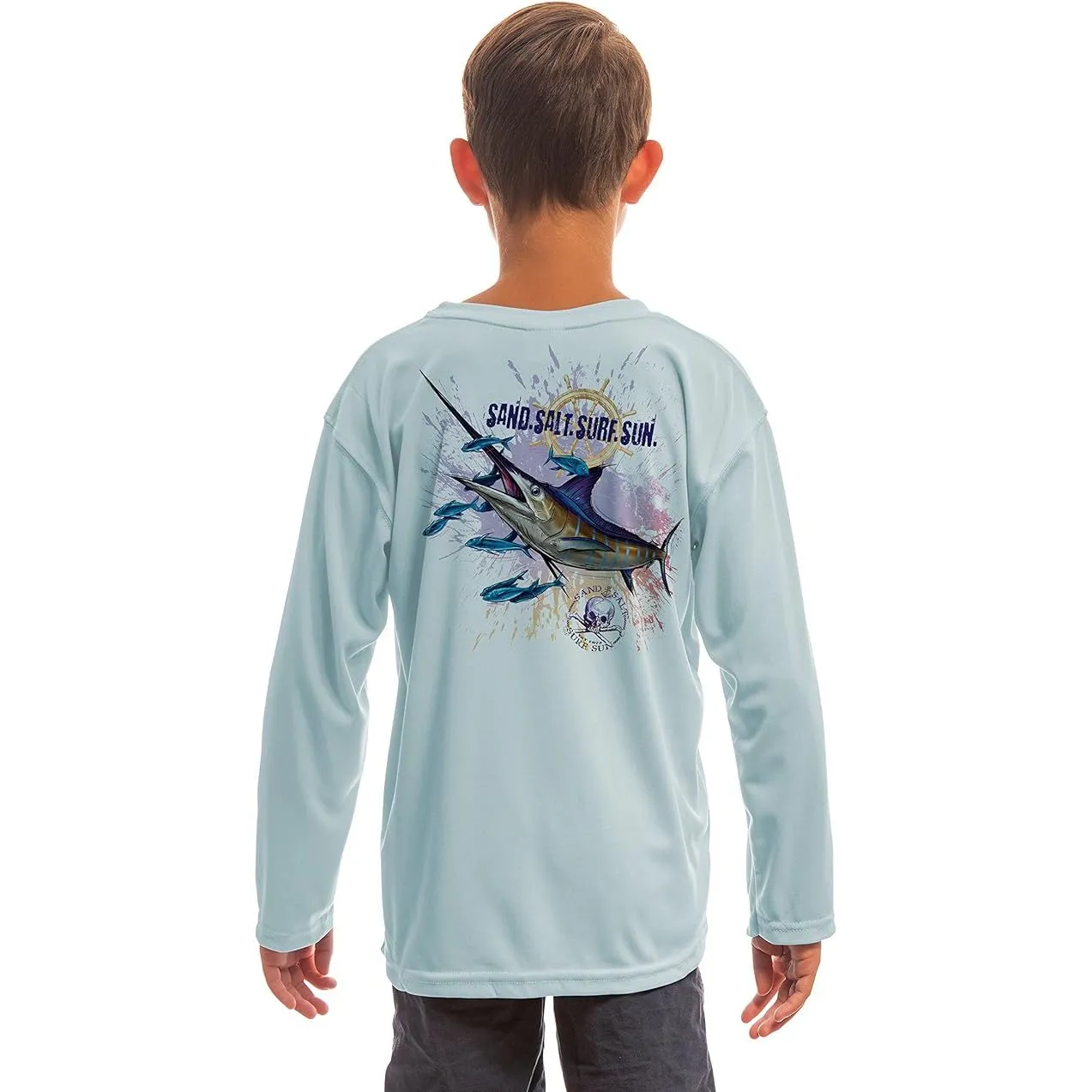 SAND.SALT.SURF.SUN. Blue Marlin Youth UPF 50  UV Sun Protection Performance Long Sleeve T-Shirt