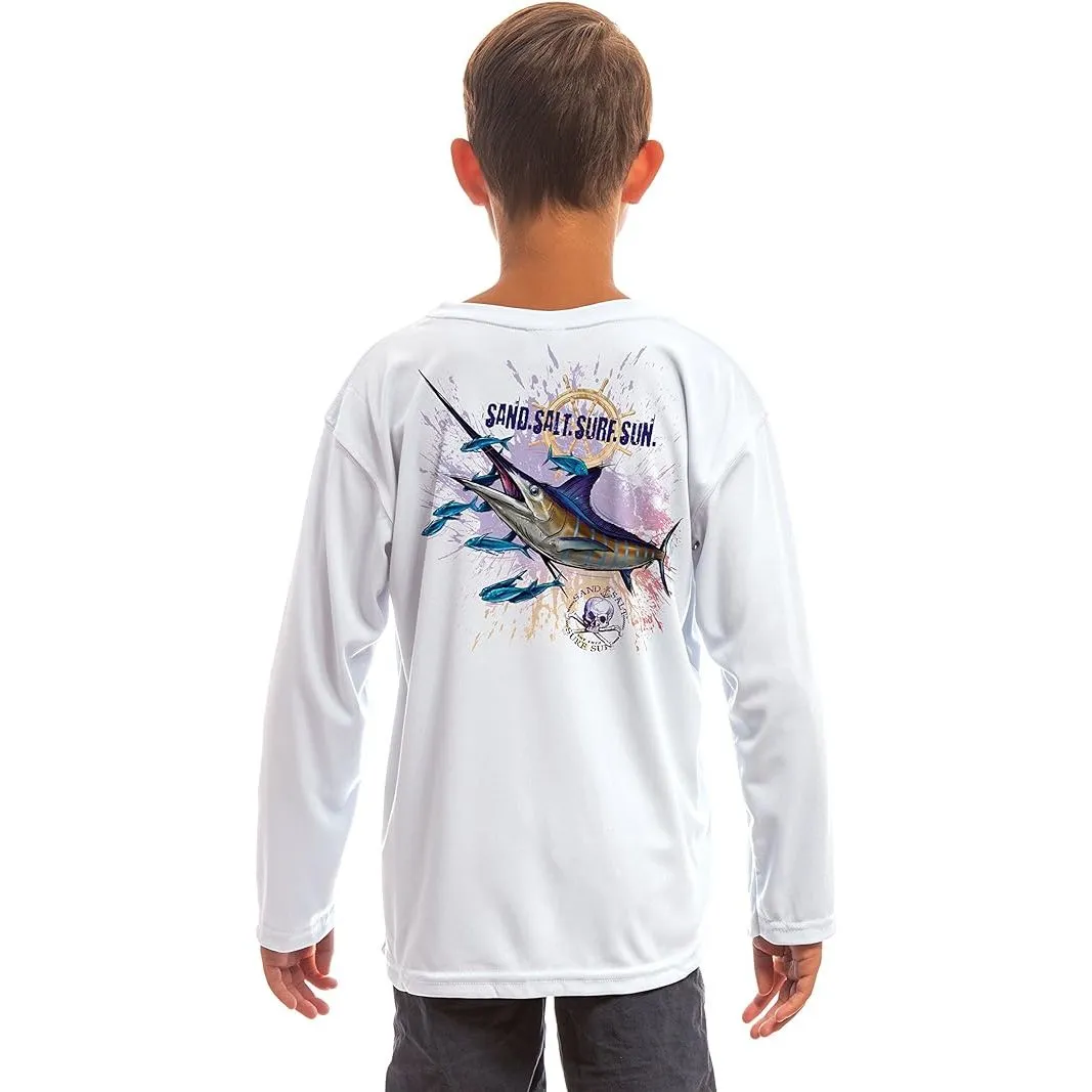 SAND.SALT.SURF.SUN. Blue Marlin Youth UPF 50  UV Sun Protection Performance Long Sleeve T-Shirt