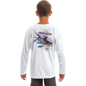 SAND.SALT.SURF.SUN. Blue Marlin Youth UPF 50  UV Sun Protection Performance Long Sleeve T-Shirt
