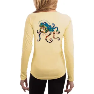 SAND.SALT.SURF.SUN. Coral Octopus Women's UPF 50  UV Sun Protection Performance Long Sleeve T-Shirt
