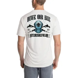 SAND.SALT.SURF.SUN. Dive or Die Men's UPF 50  UV Sun Protection Performance Short Sleeve T-Shirt