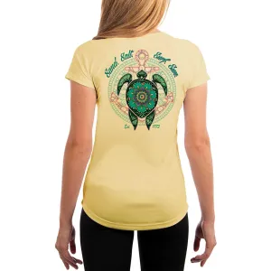 SAND.SALT.SURF.SUN. Mandala Turtle Women's UPF 50  UV Sun Protection Performance Short Sleeve T-Shirt