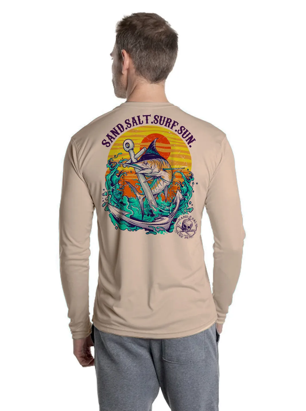 SAND.SALT.SURF.SUN. Marlin Men's Anchor UPF 50  UV Sun Protection Performance Long Sleeve T-Shirt