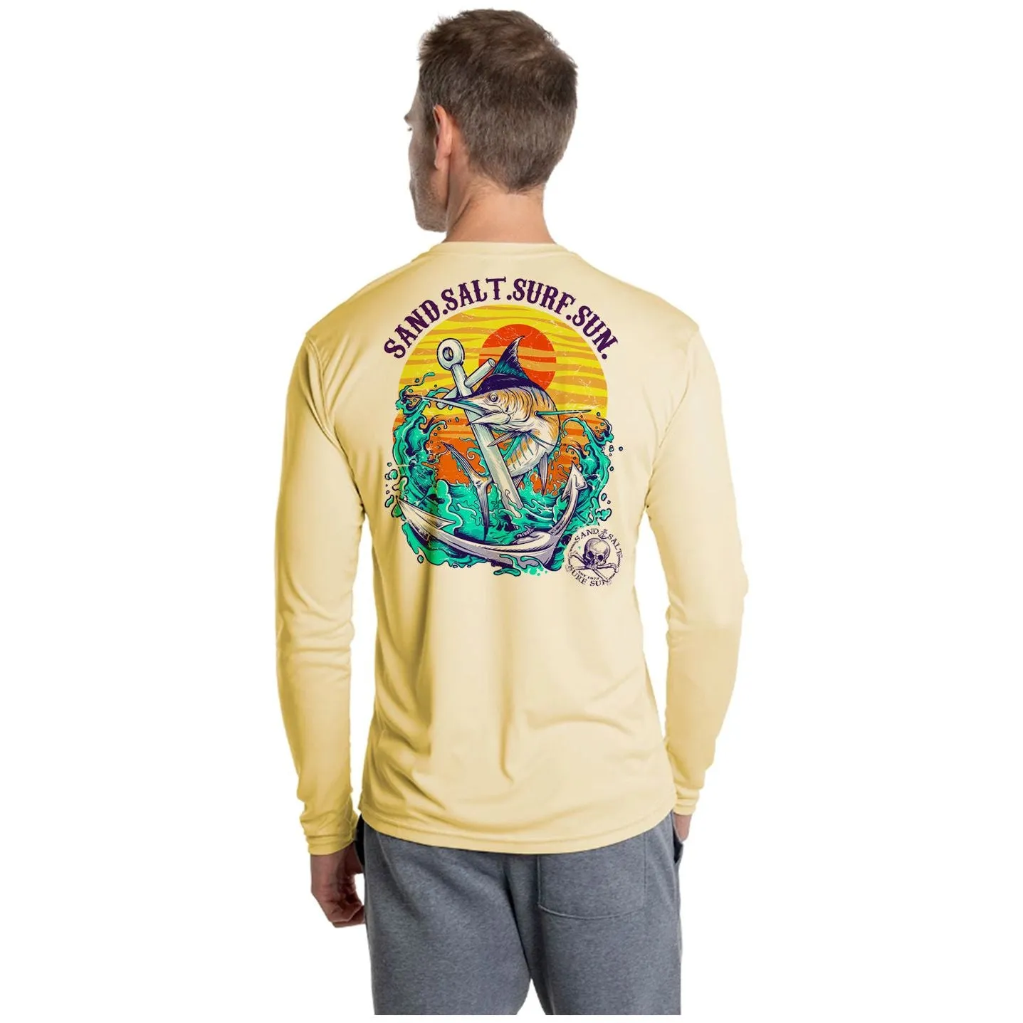 SAND.SALT.SURF.SUN. Marlin Men's Anchor UPF 50  UV Sun Protection Performance Long Sleeve T-Shirt