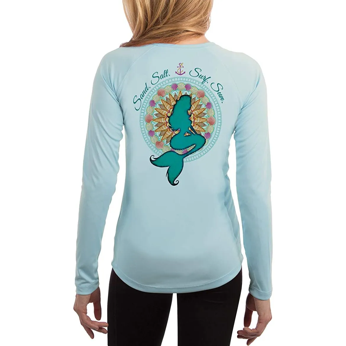 SAND.SALT.SURF.SUN. Mermaid Shells Women's UPF 50  UV Sun Protection Performance Long Sleeve T-Shirt