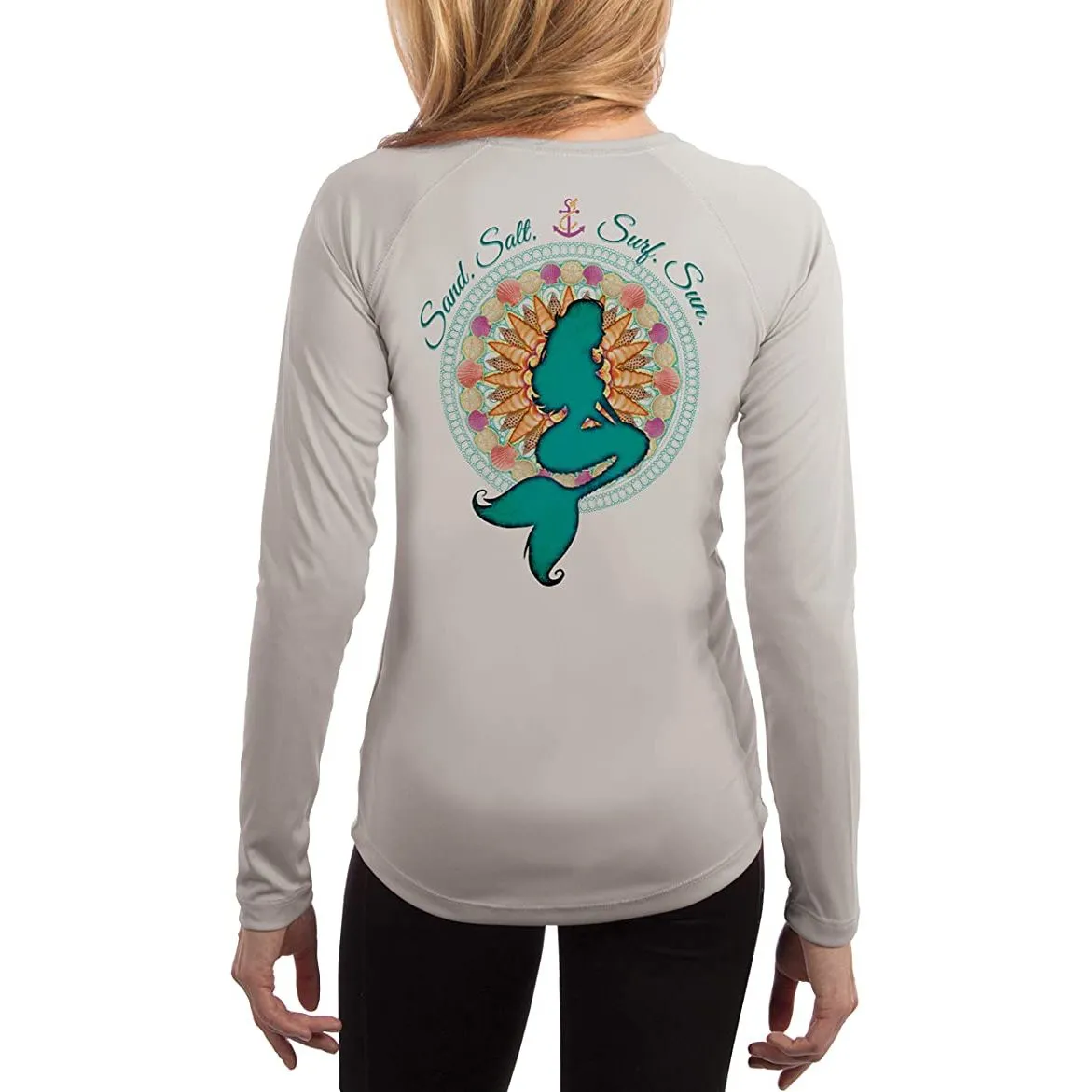 SAND.SALT.SURF.SUN. Mermaid Shells Women's UPF 50  UV Sun Protection Performance Long Sleeve T-Shirt