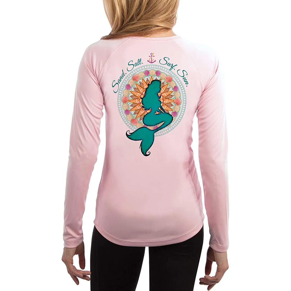SAND.SALT.SURF.SUN. Mermaid Shells Women's UPF 50  UV Sun Protection Performance Long Sleeve T-Shirt