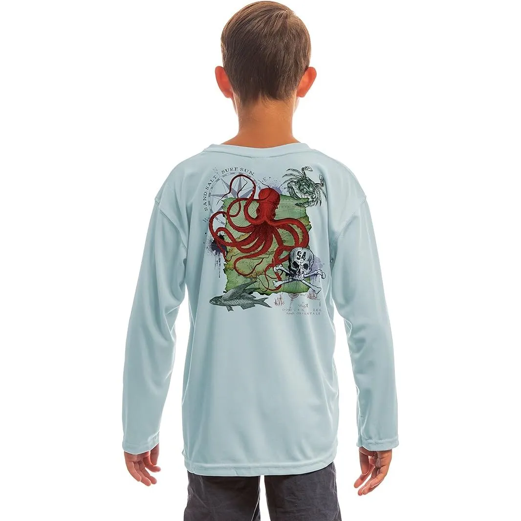 SAND.SALT.SURF.SUN. Octopus Collage Youth UPF 50  UV Sun Protection Performance Long Sleeve T-Shirt