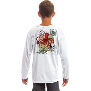 SAND.SALT.SURF.SUN. Octopus Collage Youth UPF 50  UV Sun Protection Performance Long Sleeve T-Shirt