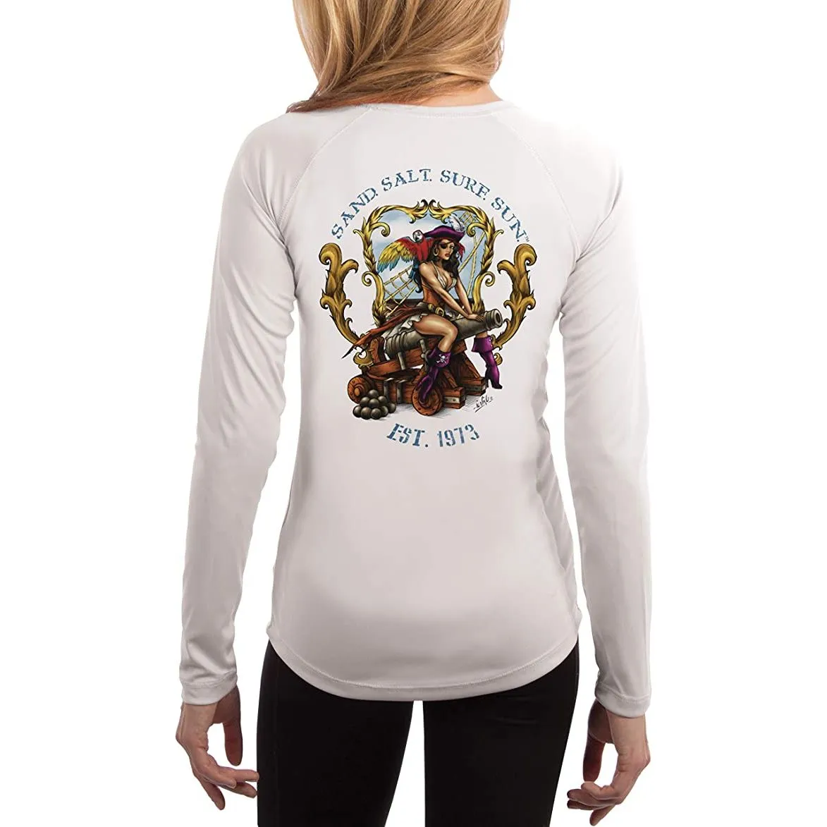 SAND.SALT.SURF.SUN. Pirate Girl Cannon Women's UPF 50  UV Sun Protection Performance Long Sleeve T-Shirt
