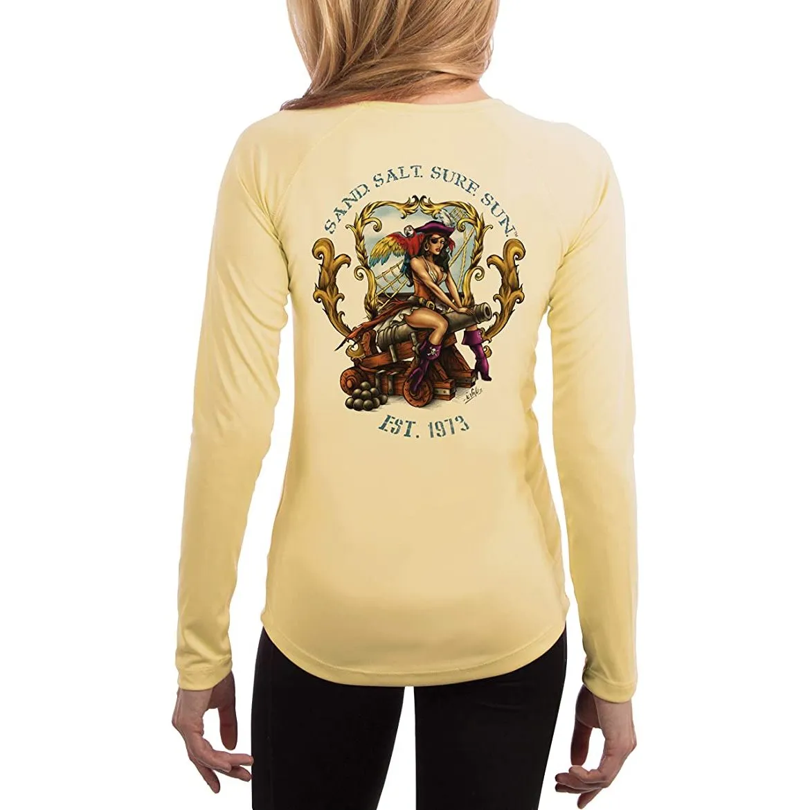 SAND.SALT.SURF.SUN. Pirate Girl Cannon Women's UPF 50  UV Sun Protection Performance Long Sleeve T-Shirt