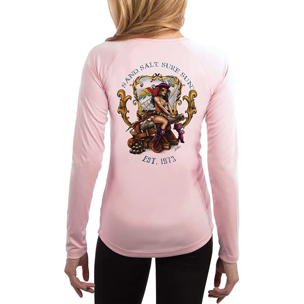 SAND.SALT.SURF.SUN. Pirate Girl Cannon Women's UPF 50  UV Sun Protection Performance Long Sleeve T-Shirt