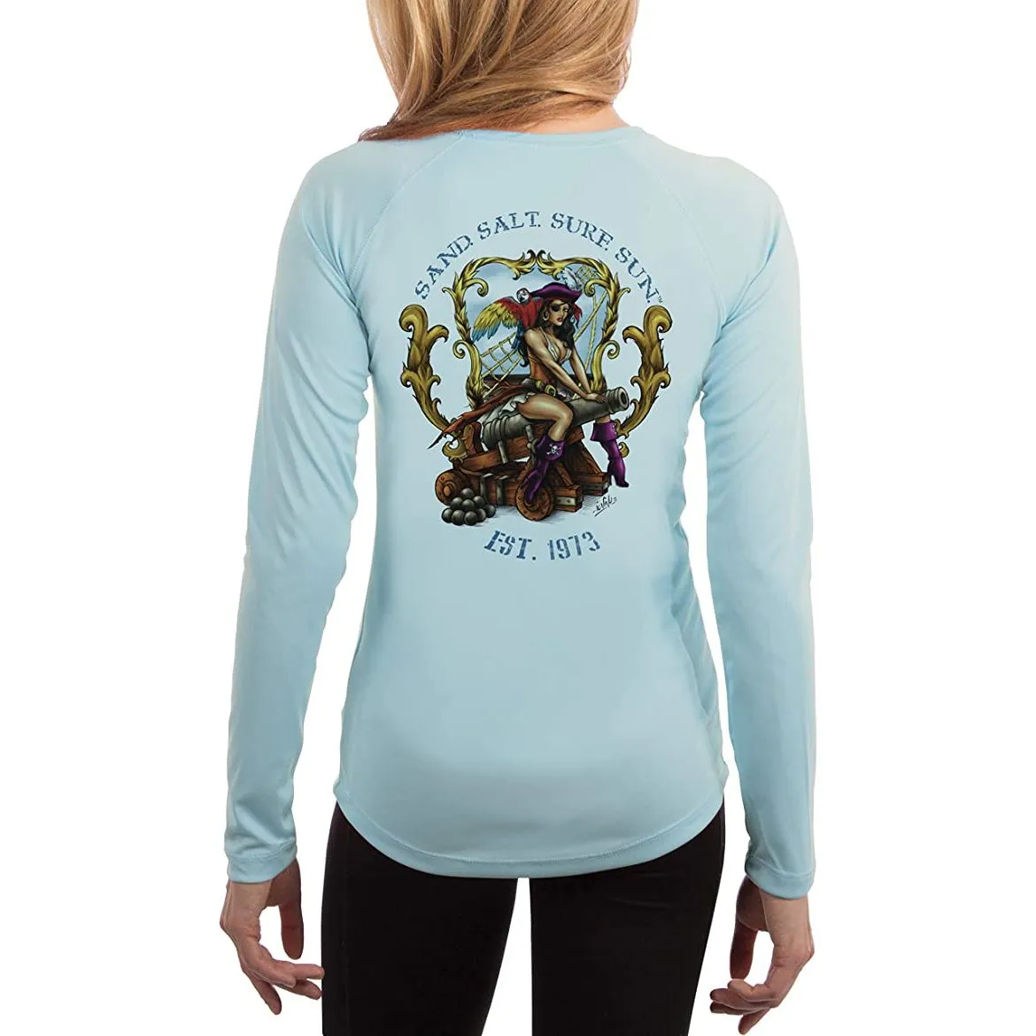SAND.SALT.SURF.SUN. Pirate Girl Cannon Women's UPF 50  UV Sun Protection Performance Long Sleeve T-Shirt