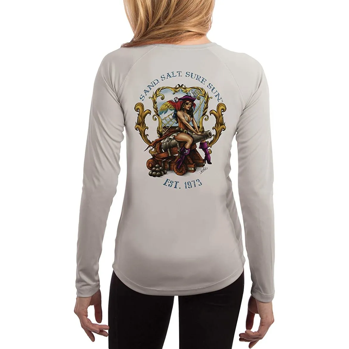SAND.SALT.SURF.SUN. Pirate Girl Cannon Women's UPF 50  UV Sun Protection Performance Long Sleeve T-Shirt