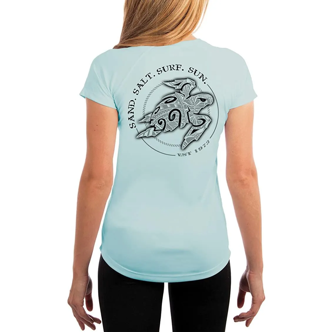 SAND.SALT.SURF.SUN. Polynesian Sea Turtle Women's UPF 50  UV Sun Protection Performance Short Sleeve T-Shirt