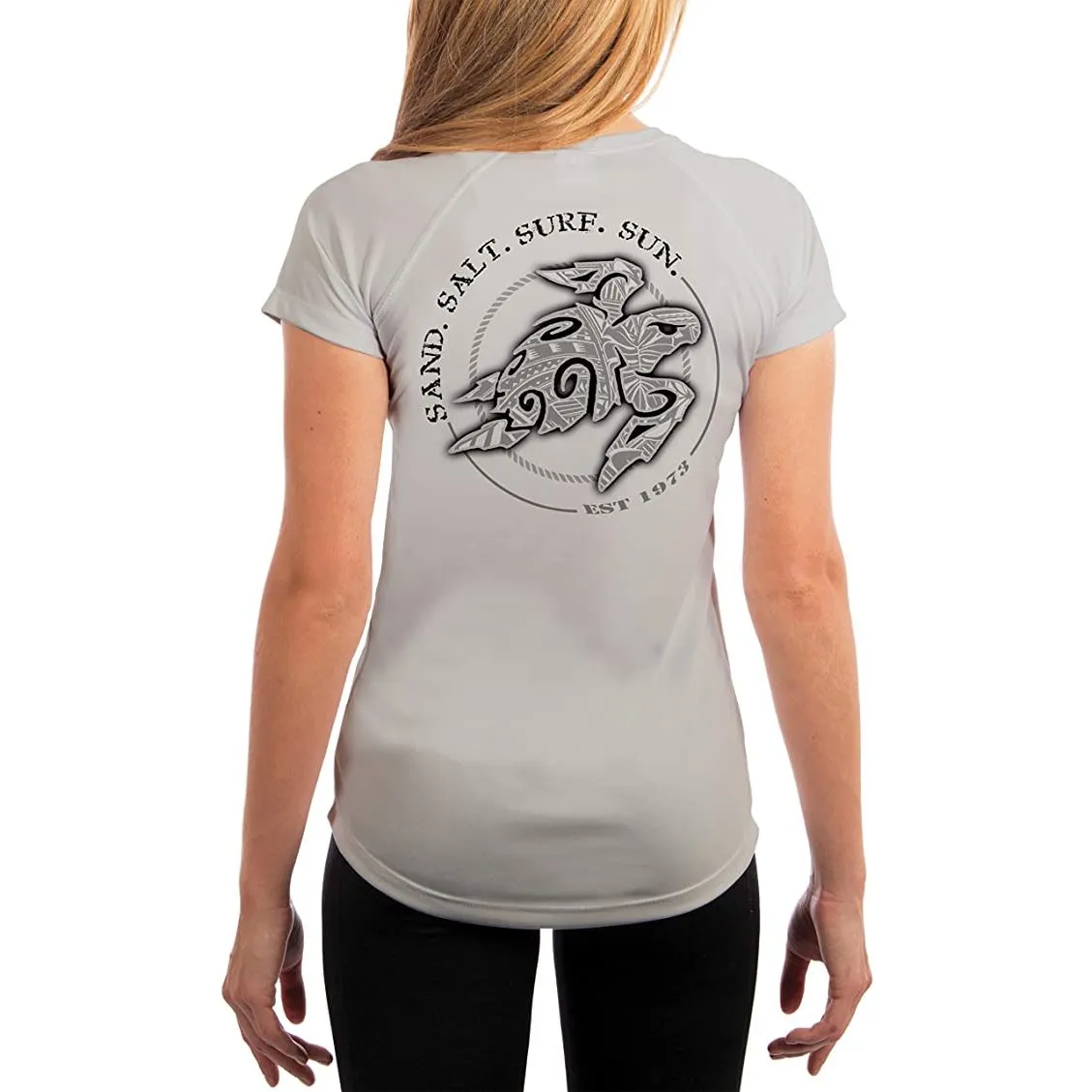 SAND.SALT.SURF.SUN. Polynesian Sea Turtle Women's UPF 50  UV Sun Protection Performance Short Sleeve T-Shirt