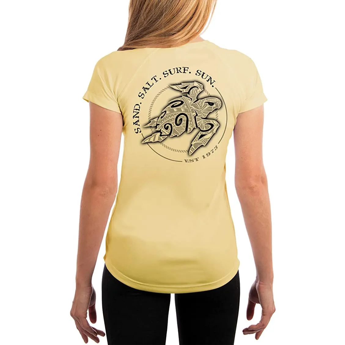 SAND.SALT.SURF.SUN. Polynesian Sea Turtle Women's UPF 50  UV Sun Protection Performance Short Sleeve T-Shirt