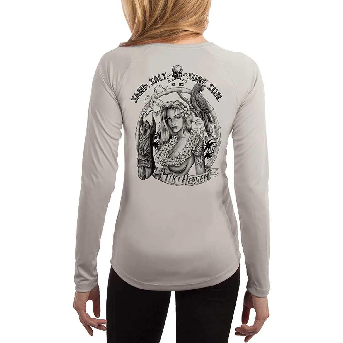 SAND.SALT.SURF.SUN. Tiki Girl Women's UPF 50  UV Sun Protection Performance Long Sleeve T-Shirt